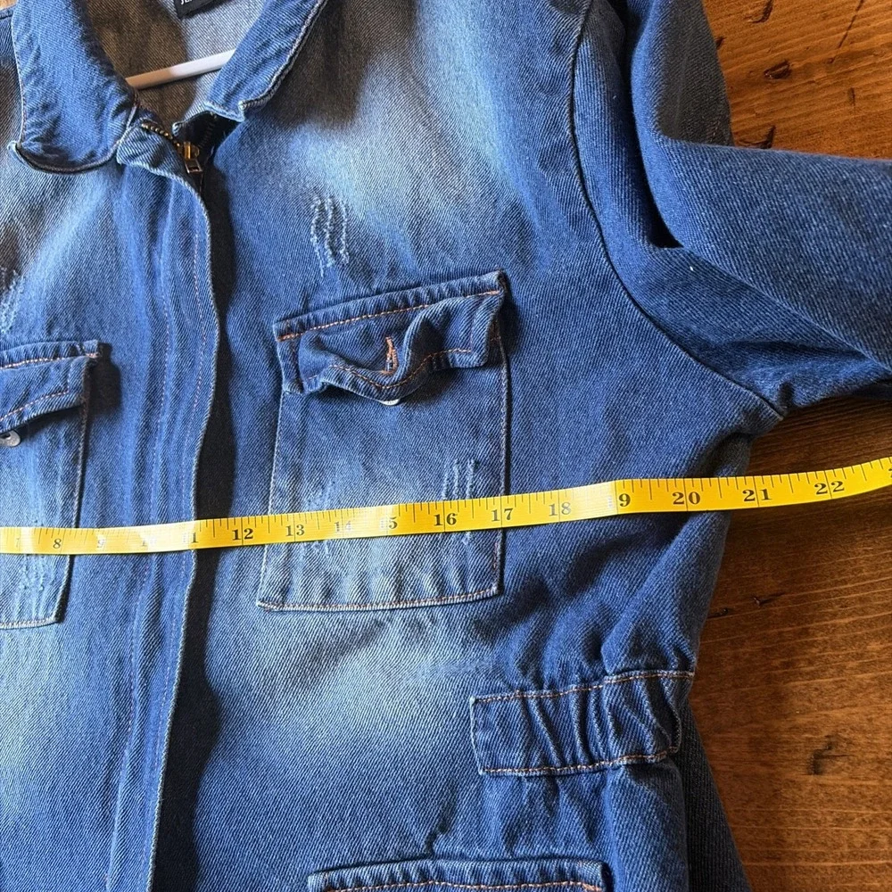 100% Cotton Blue Age Jeans Woman's XL Utility Jean Denim Chore Coat Zip Retro